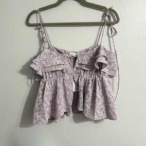 NWT On You Alexander Marie Boutique Purple Floral Ruffle Babydoll Crop Top NEW